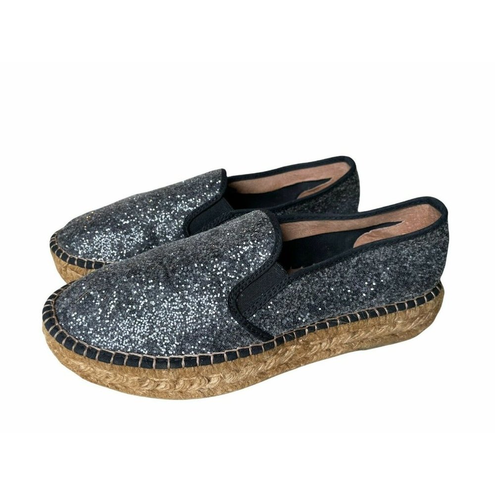 GAIMO Anthropologie Black Silver Glitter Espadrille Fashion Sneakers Size 8.5 39